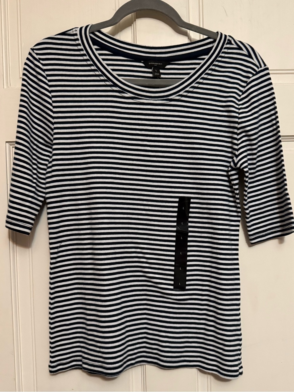 Banana Republic Black and White Striped 3/4 Ribbed Sleeve Tee
